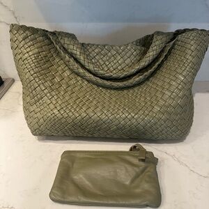 FALOR Italian Woven Leather Lg Tote Bag Rare sage / olive color